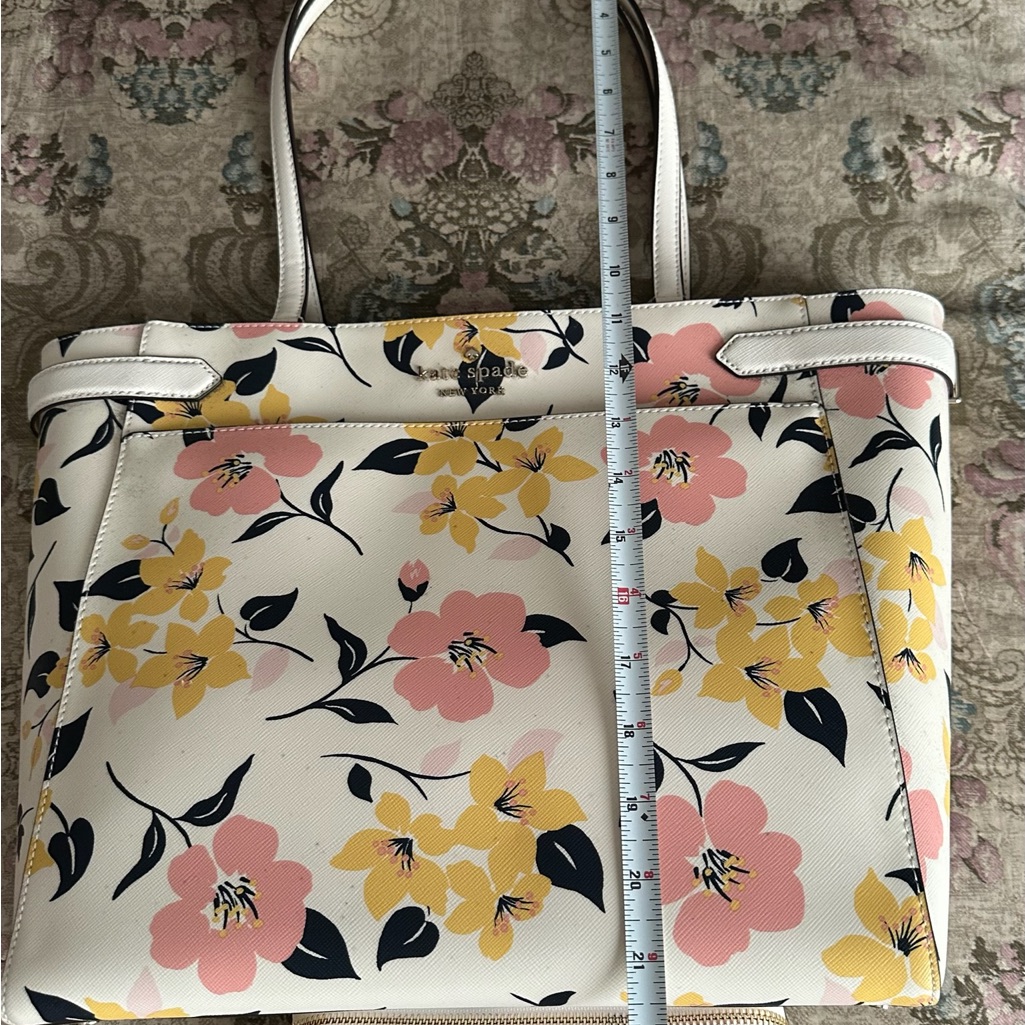 Kate Spade Cream Floral Tote With Pink & Yellow Blooms